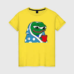 Футболка хлопковая женская Frog Pepe мем, цвет: желтый