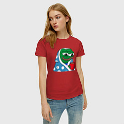 Футболка хлопковая женская Frog Pepe мем, цвет: красный — фото 2