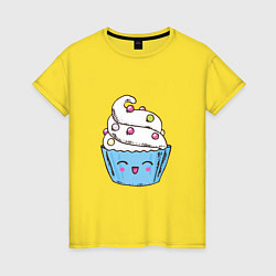 Футболка хлопковая женская Sweet smile cake, цвет: желтый