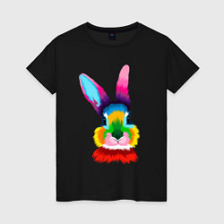 Футболка хлопковая женская Радужный кролик, цвет: черный