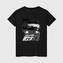 Футболка хлопковая женская Initial d аниме про дрифт, цвет: черный