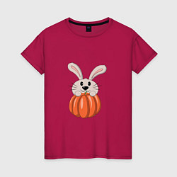Футболка хлопковая женская Кролик с тыквой, цвет: маджента