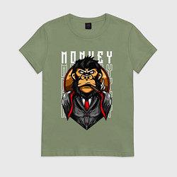 Футболка хлопковая женская Обезьяна в костюме, цвет: авокадо