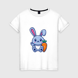 Футболка хлопковая женская Заяц с морковкой, цвет: белый