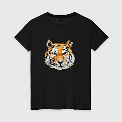 Футболка хлопковая женская Stroking tiger, цвет: черный