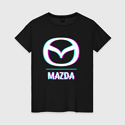 Футболка хлопковая женская Значок Mazda в стиле glitch, цвет: черный