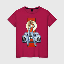 Футболка хлопковая женская Porsche - Motorsport - Girl, цвет: маджента