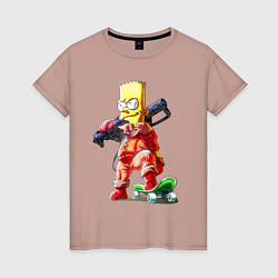 Женская футболка Крутой Барт Симпсон с оружием на плече и скейтборд