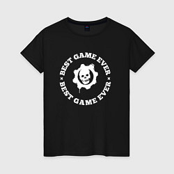 Футболка хлопковая женская Символ Gears of War и круглая надпись best game ev, цвет: черный