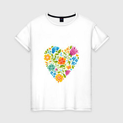 Женская футболка Цветочный орнамент в форме сердца Любовь
