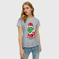 Футболка хлопковая женская Santa Claus Grinch - merry Christmas, цвет: меланж — фото 2