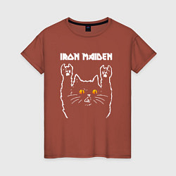 Футболка хлопковая женская Iron Maiden rock cat, цвет: кирпичный