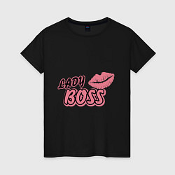 Футболка хлопковая женская Lady boss lips, цвет: черный