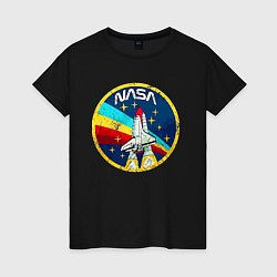 Футболка хлопковая женская NASA - emblem - USA, цвет: черный