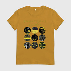 Футболка хлопковая женская Twenty One Pilots коллаж, цвет: горчичный