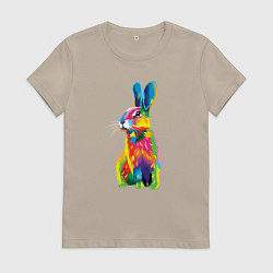 Футболка хлопковая женская Кролик в стиле поп-арт, цвет: миндальный