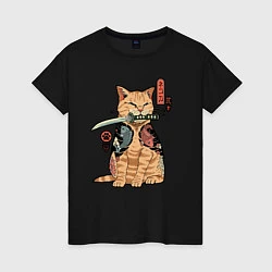 Женская футболка Кот самурай с вакидзаси