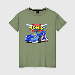 Футболка хлопковая женская Team Sonic racing - hedgehog, цвет: авокадо