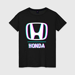 Футболка хлопковая женская Значок Honda в стиле glitch, цвет: черный