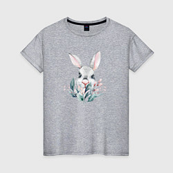 Футболка хлопковая женская Кролик в цветах, цвет: меланж