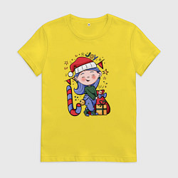 Женская футболка Девочка с подарками на Новый год