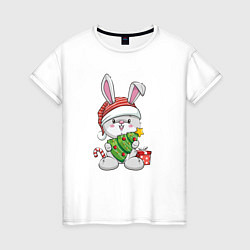 Женская футболка Новогодний кролик с елочкой