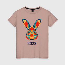 Футболка хлопковая женская Кролик из мозаики 2023, цвет: пыльно-розовый