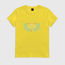 Женская футболка Золотая менора с синим цветочным узором