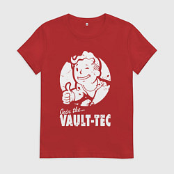 Футболка хлопковая женская Vault boy - join the vault tec, цвет: красный
