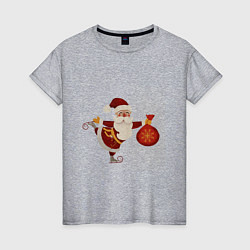 Женская футболка Дед Мороз на коньках с мешком подарков