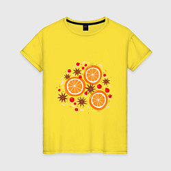 Футболка хлопковая женская Дольки апельсинов, цвет: желтый