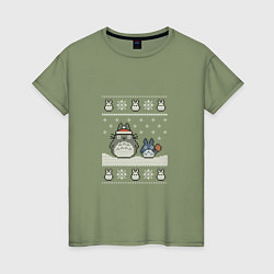 Футболка хлопковая женская Новогодние тоторики - ugly sweater, цвет: авокадо