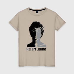 Футболка хлопковая женская Джон Леннон - портрет, цвет: миндальный
