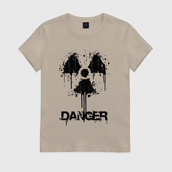 Футболка хлопковая женская Danger radiation symbol, цвет: миндальный