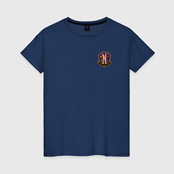 Футболка хлопковая женская Эмблема школы Невермор, цвет: тёмно-синий