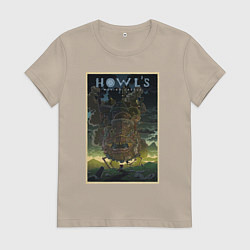Футболка хлопковая женская Howls castle poster, цвет: миндальный