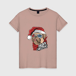 Женская футболка Pug merry christmas