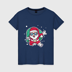 Футболка хлопковая женская Snowy Santa, цвет: тёмно-синий