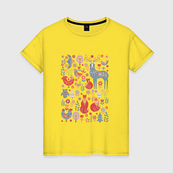 Женская футболка Животные, птицы, растения в скандинавском стиле