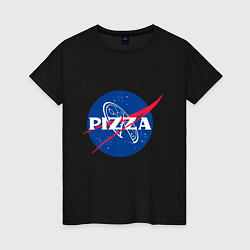 Футболка хлопковая женская Nasa - pizza, цвет: черный