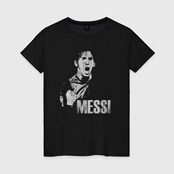 Футболка хлопковая женская Leo Messi scream, цвет: черный