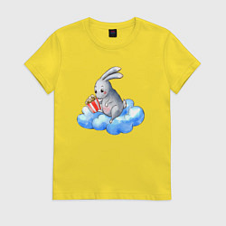 Футболка хлопковая женская Заяц на облаке, цвет: желтый