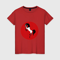 Футболка хлопковая женская Японский конь, цвет: красный