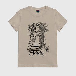 Женская футболка Эмма в венке из летних цветов