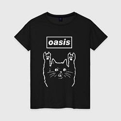 Футболка хлопковая женская Oasis рок кот, цвет: черный