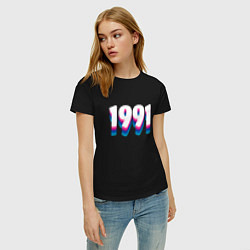Футболка хлопковая женская Made in 1991 vintage art, цвет: черный — фото 2
