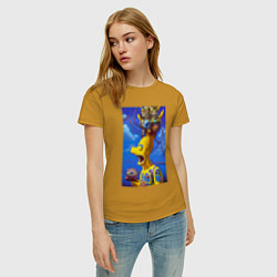 Футболка хлопковая женская Барт Симпсон и коты - нейросеть - art, цвет: горчичный — фото 2