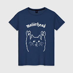 Футболка хлопковая женская Motorhead рок кот, цвет: тёмно-синий
