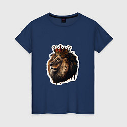 Футболка хлопковая женская Лев-царь в короне, цвет: тёмно-синий