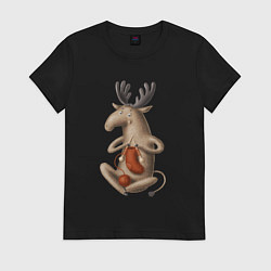 Женская футболка Лось вяжет носок